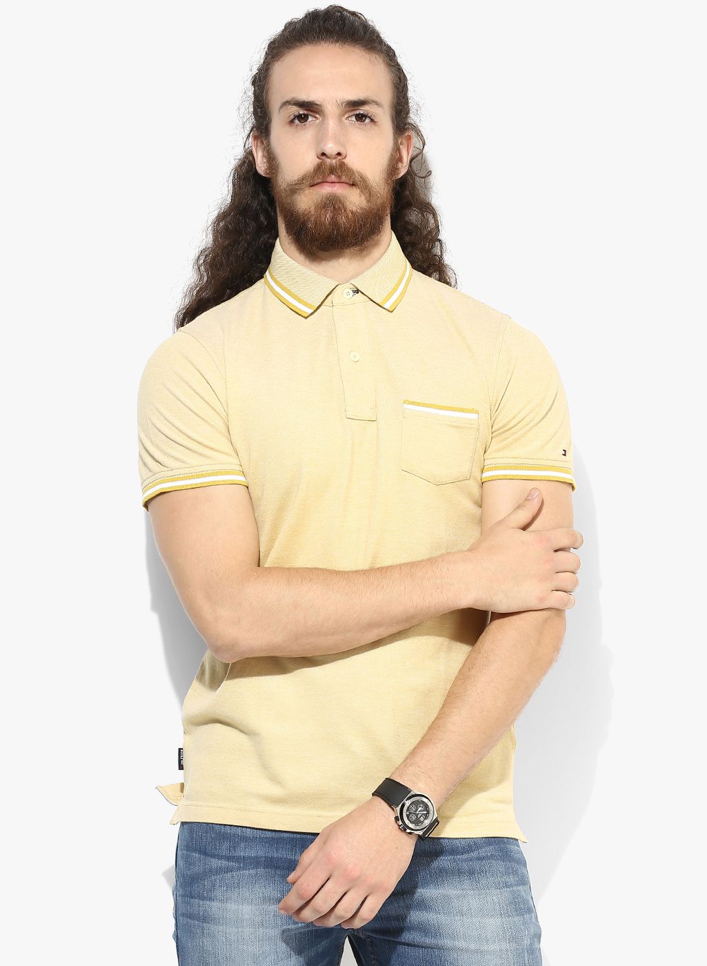 Yellow Solid Slim Fit Polo T-Shirt