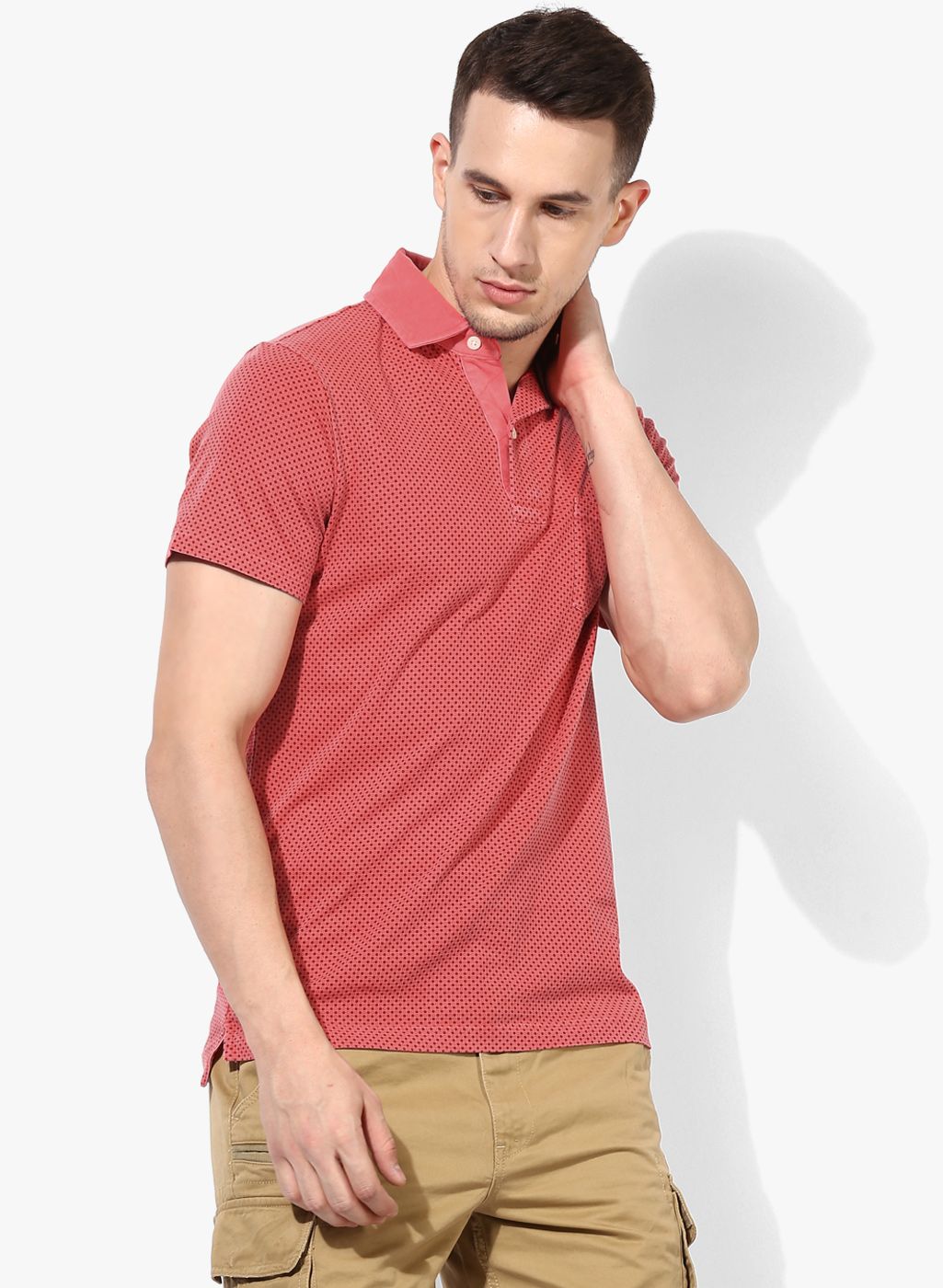 Pink Printed Slim Fit Polo T-Shirt