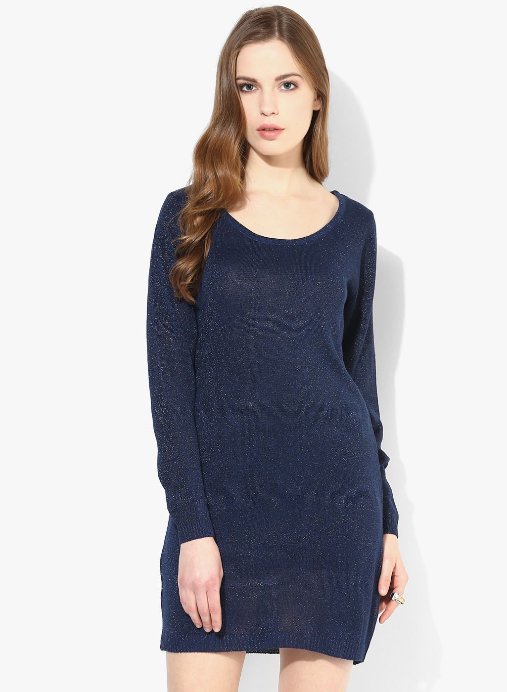 Park Avenue Navy Blue Colored Solid Shift Dress