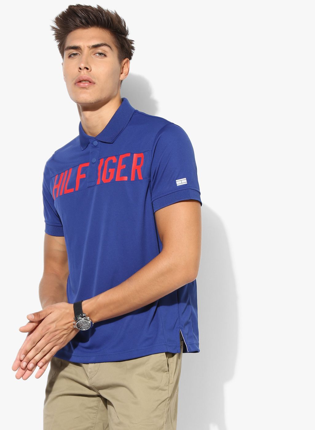 Blue Printed Slim Fit Polo T-Shirt