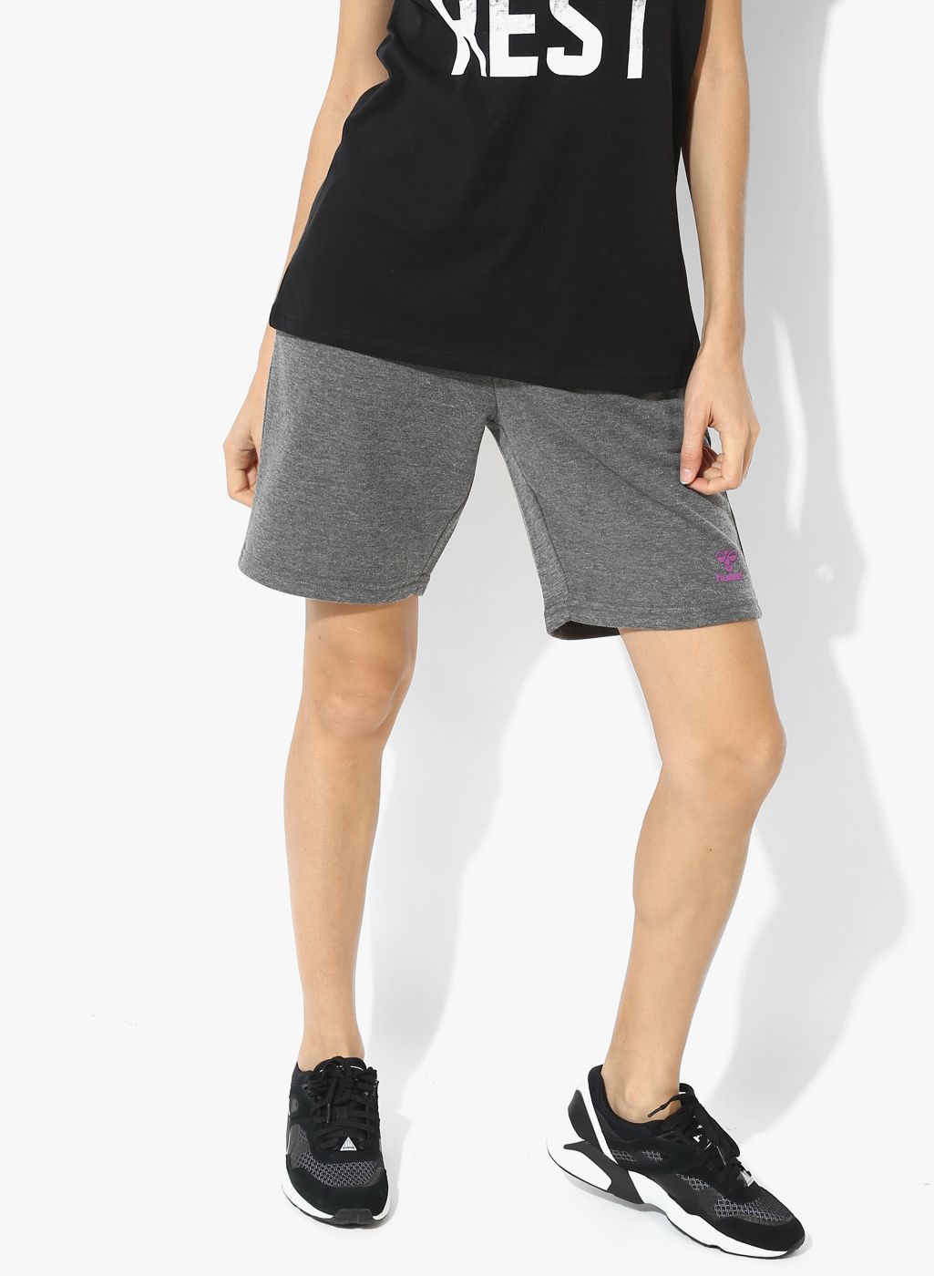 hummel Grey Self Design Regular Fit Regular Shorts