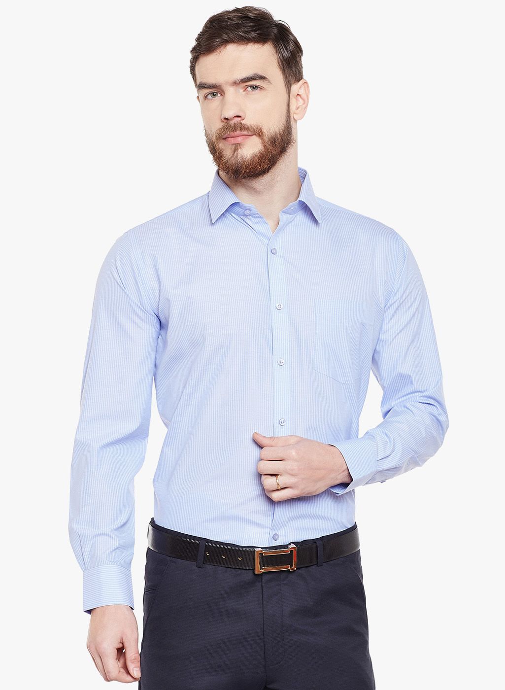 Light Blue Striped Slim Fit Formal Shirt