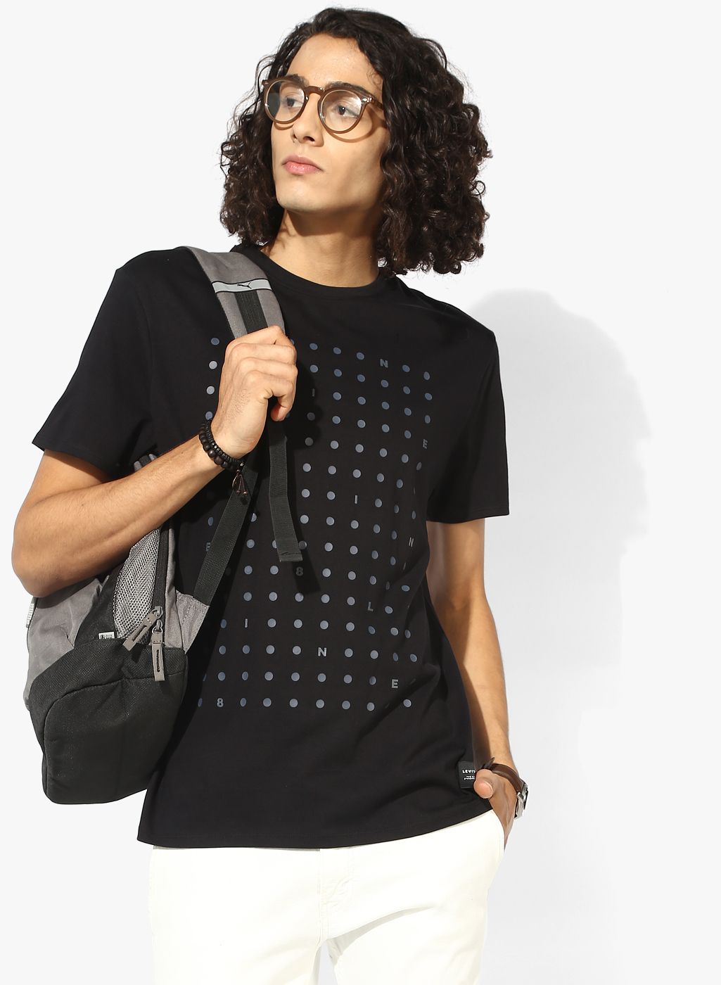 Black Printed Regular Fit Round Neck T-Shirt