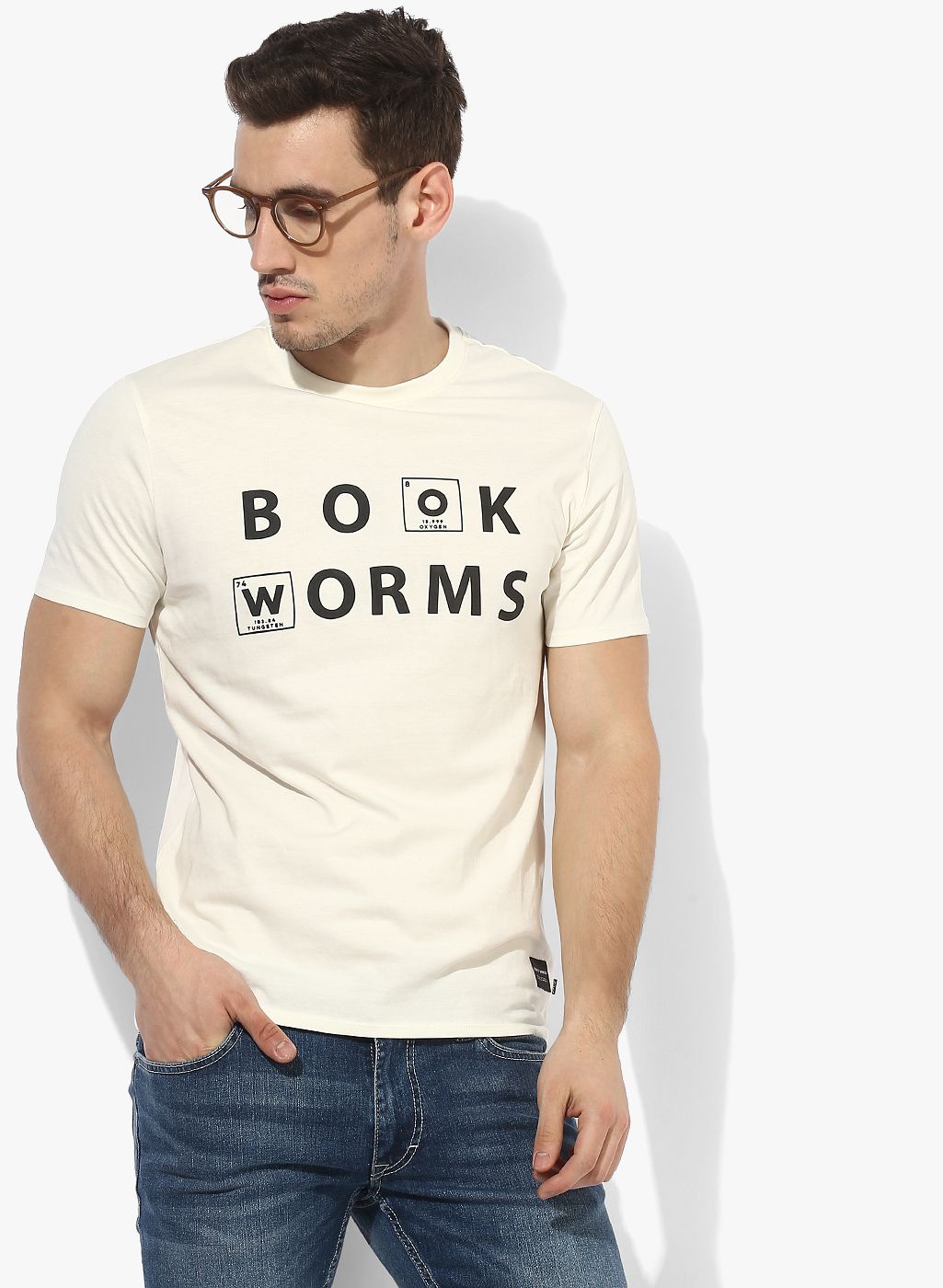 Cream Graphic Regular Fit Round Neck T-Shirt