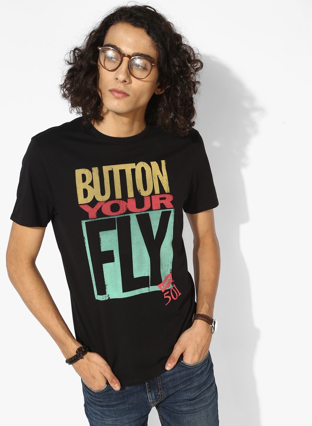 Black Printed Regular Fit Round Neck T-Shirt