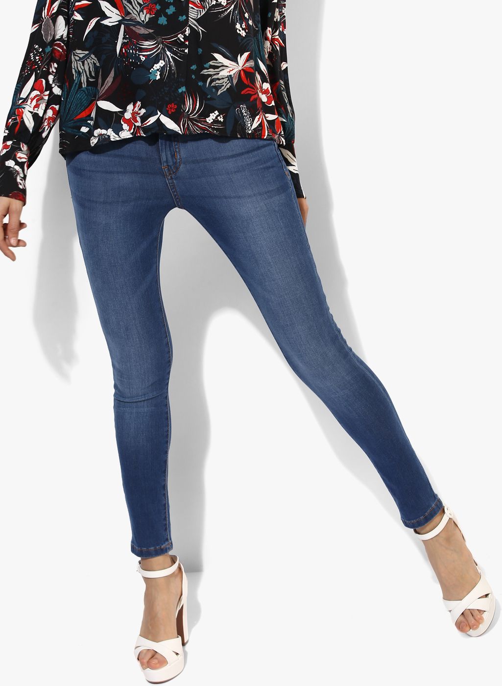 MANGO Blue Washed Mid Rise Skinny Fit Jeans