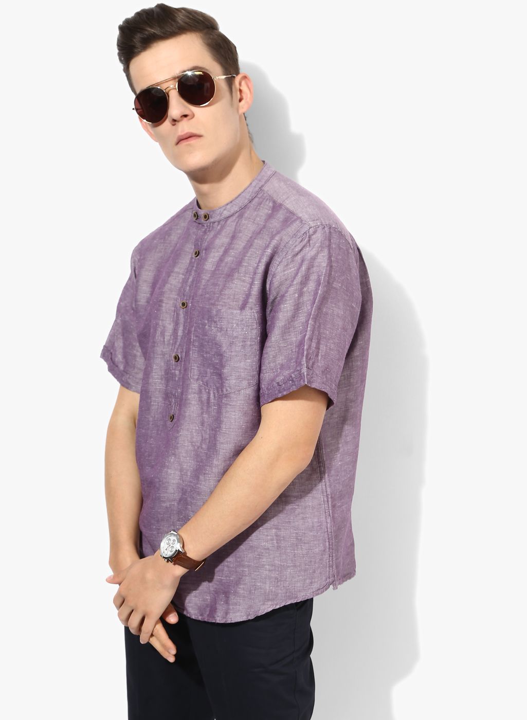 Marks & Spencer Purple Textured Regular Fit Kurta
