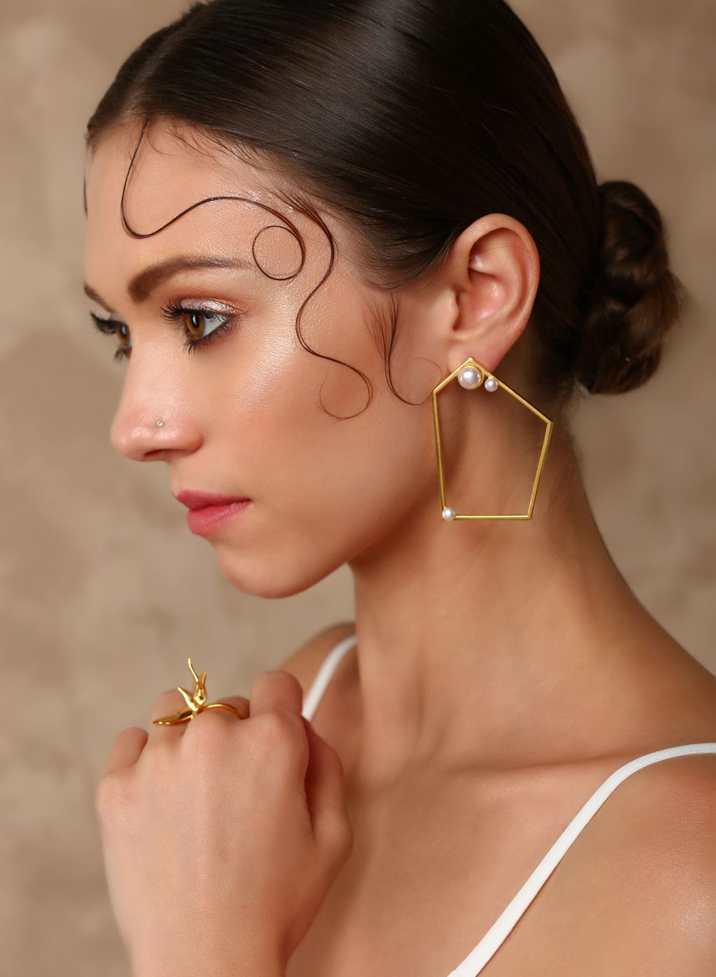Mirakin White/Golden Sterling Silver Drop Earrings