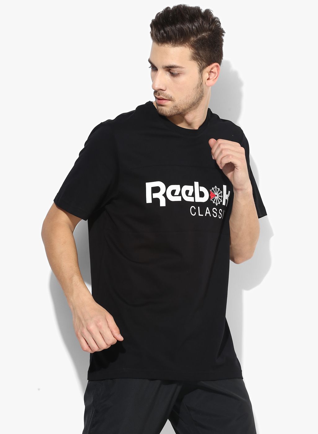 Reebok F Franchise Iconic Black Round Neck T-Shirt
