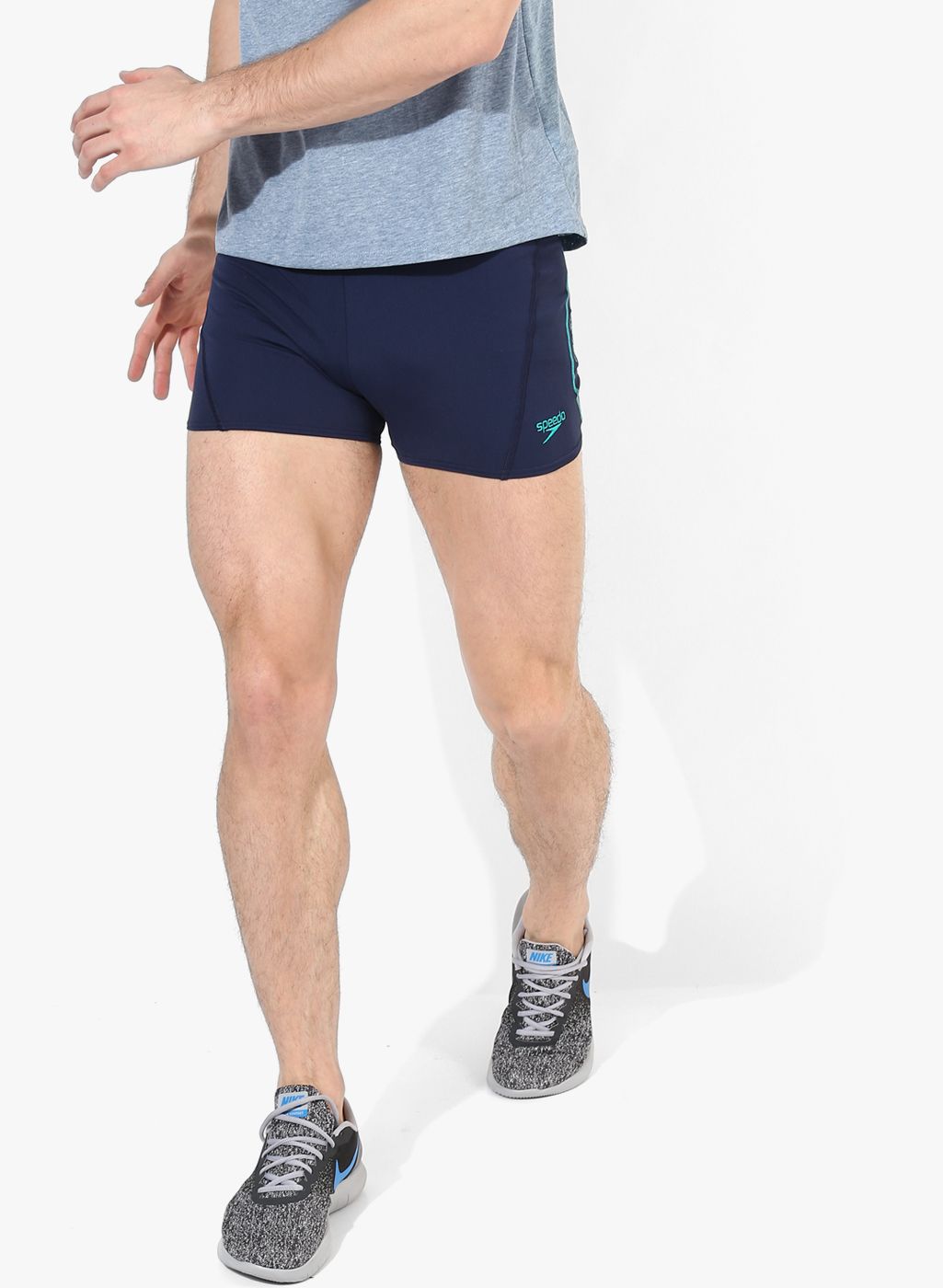 Speedo Navy Blue Solid Skinny Fit Sports Shorts