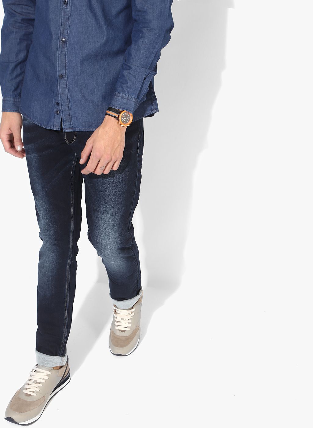 SPYKAR Navy Blue Washed Low Rise Slim Fit Jeans