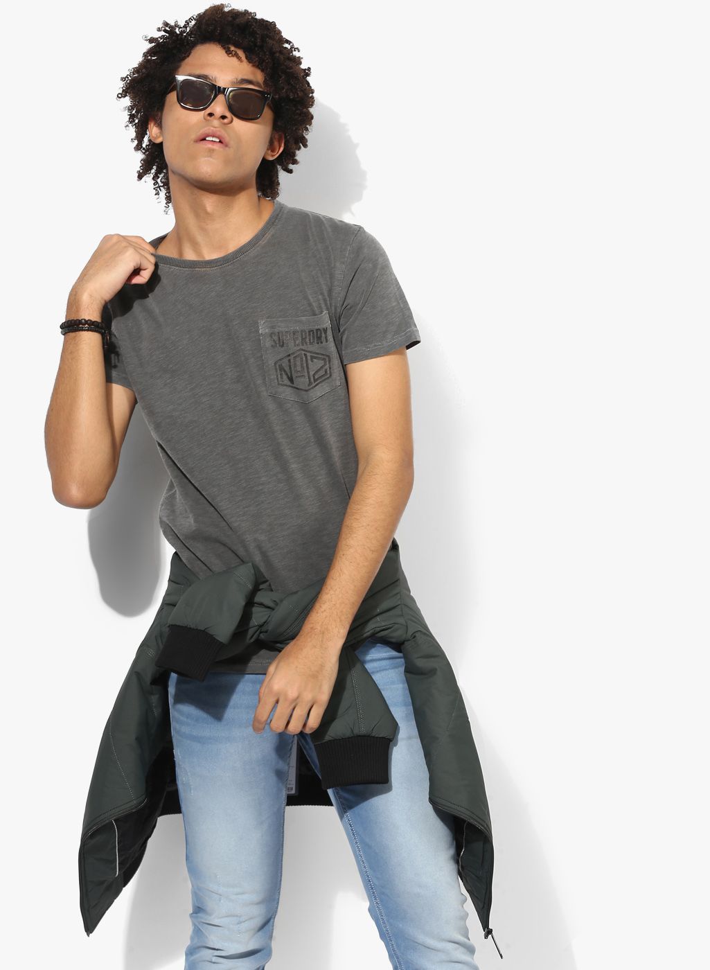 Superdry Grey Printed Regular Fit Round Neck T-Shirt