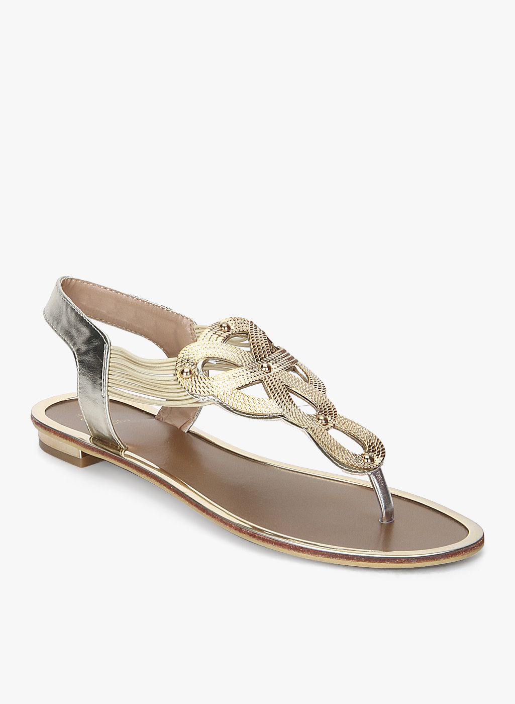 gold t strap flats