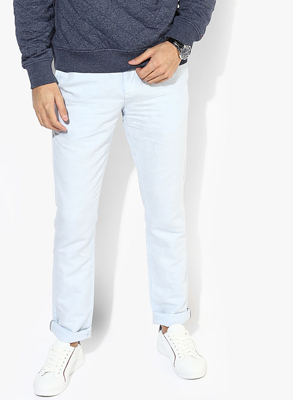 Tommy Hilfiger Light Blue Solid Slim Fit Chinos