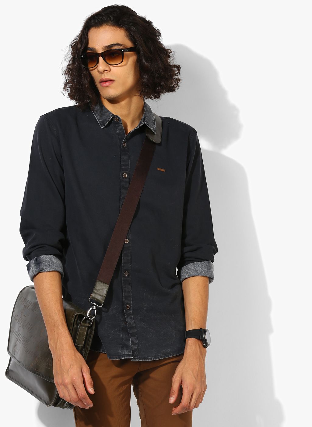 Wrangler Dark Grey Washed Regular Fit Denim Shirt
