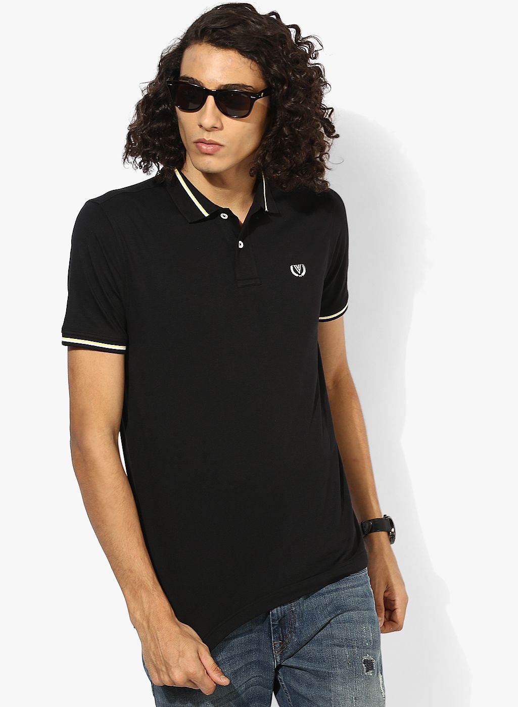 Van Heusen Sport Black Solid Slim Fit Polo T-Shirt