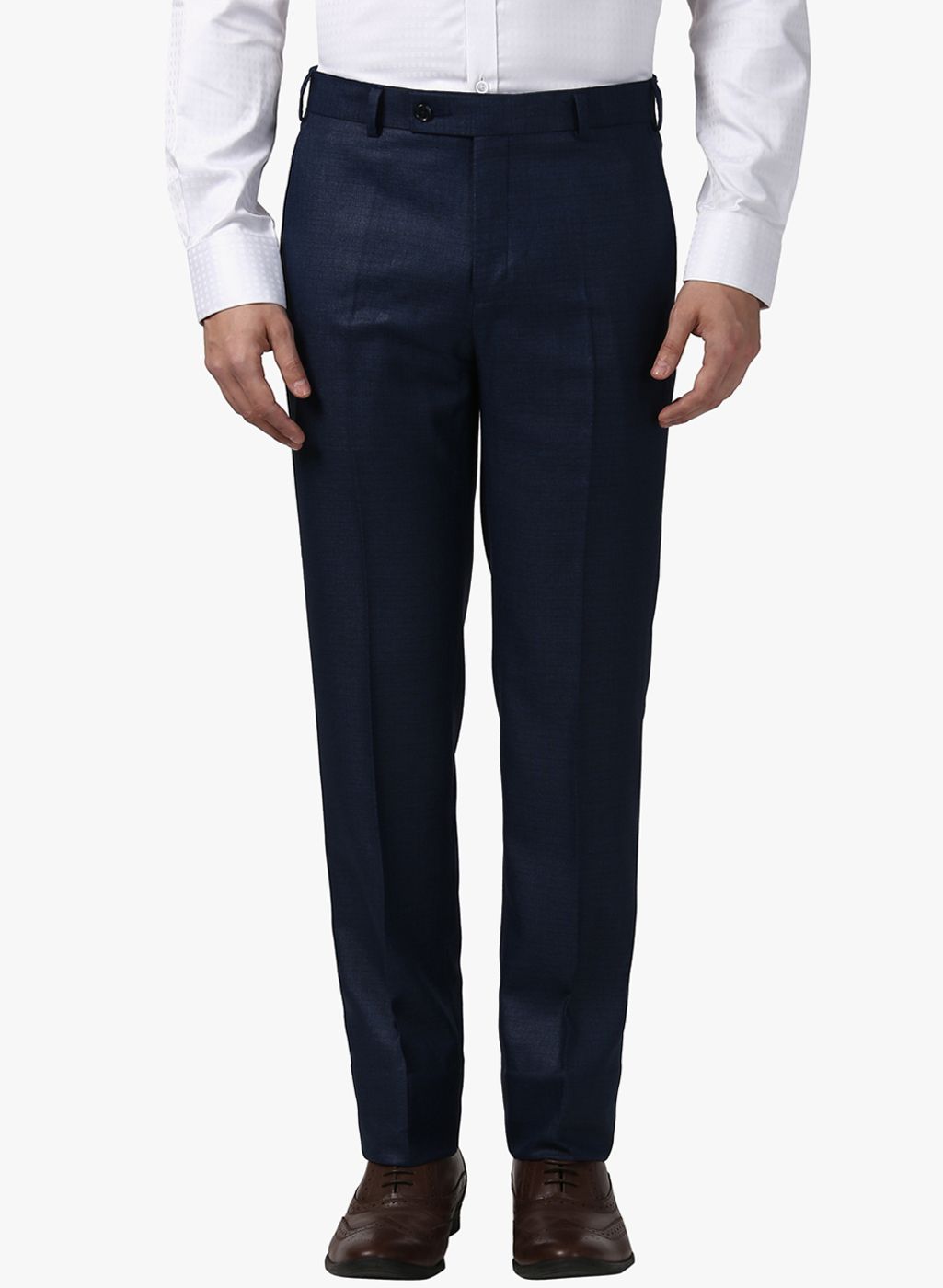 Next Look Navy Blue Textured Formal Trousers