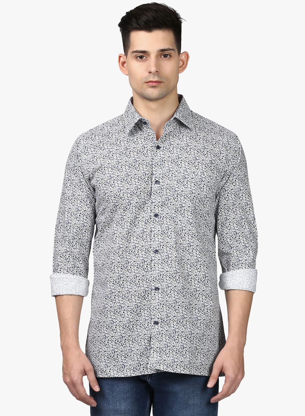 Raymond Off White Printed Regular Fit Formal Shirt