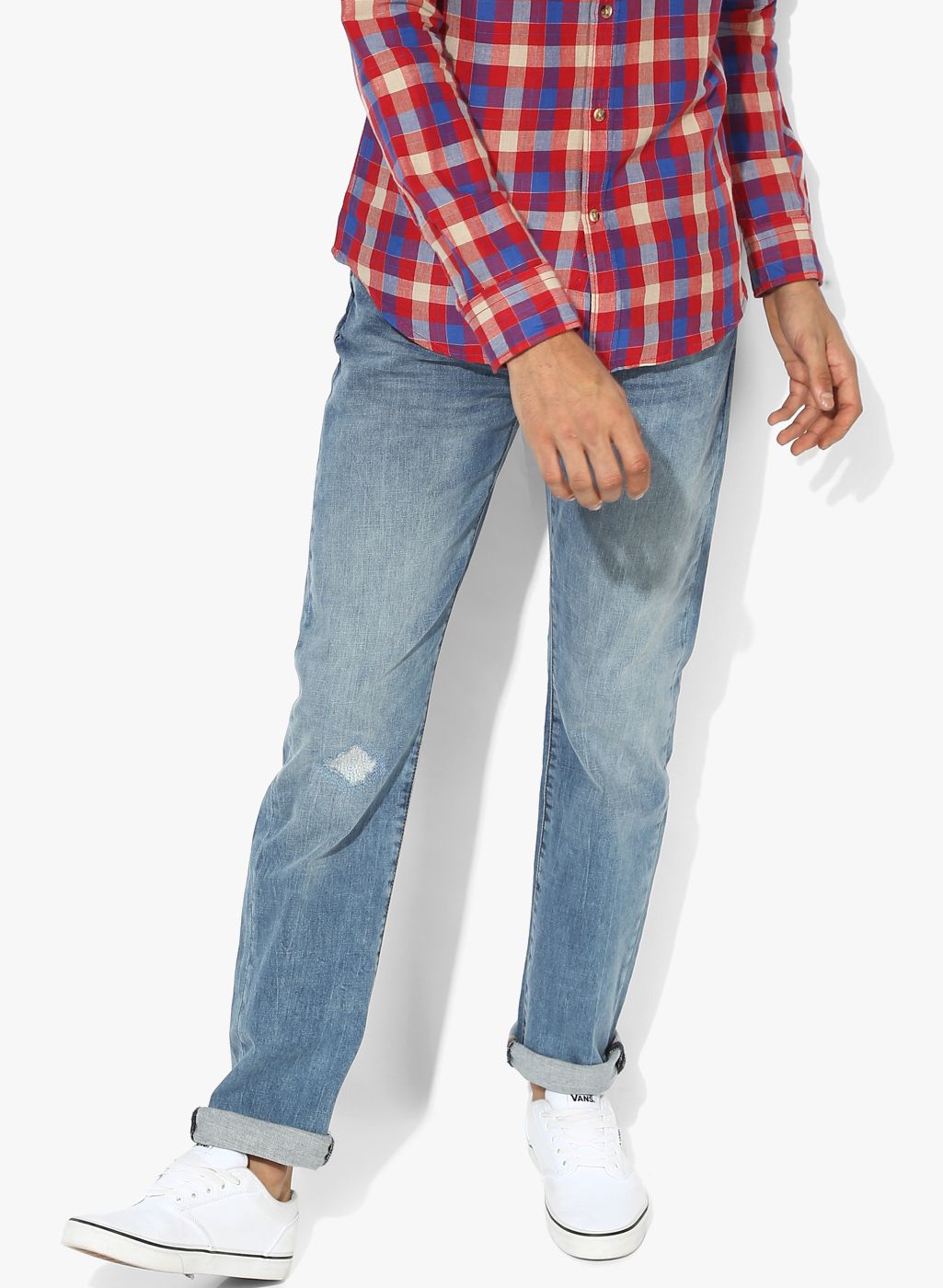 Levis Blue Washed Low Rise Straight Fit Jeans