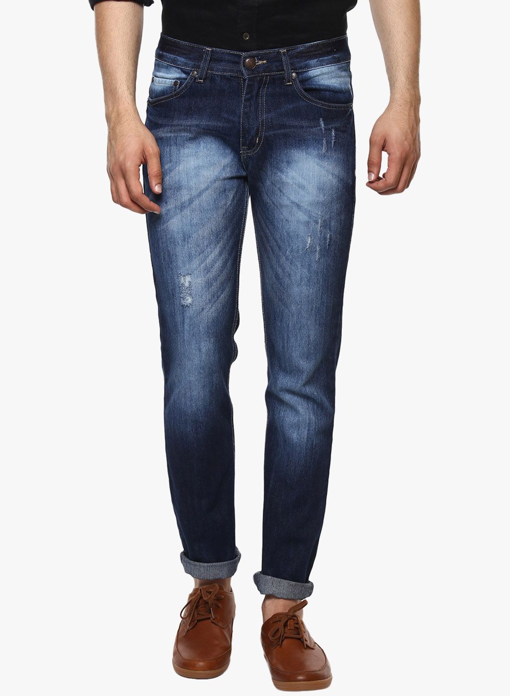 American Crew Blue Washed Mid Rise Slim Fit Jeans