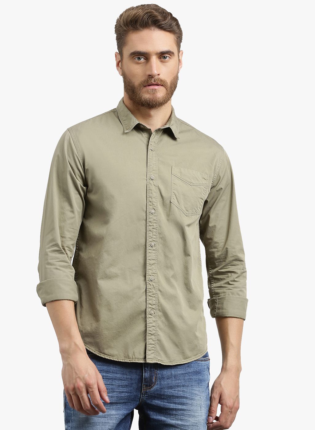 Breakbounce Olive Solid Regular Fit Casual Shirt