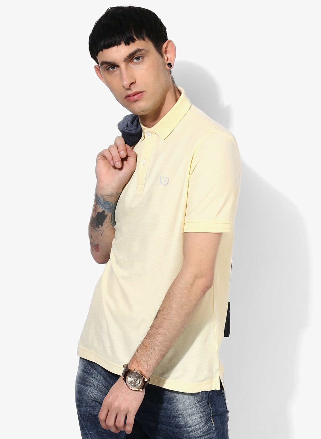 Yellow Solid Slim Fit Polo T-Shirt