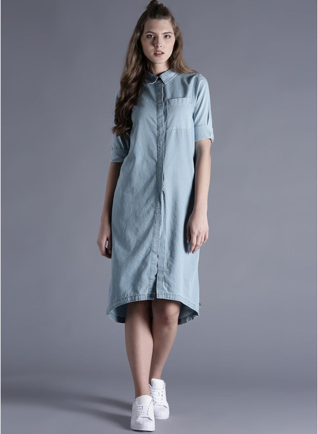 Kook N Keech Light Blue Coloured Solid Shift Dress