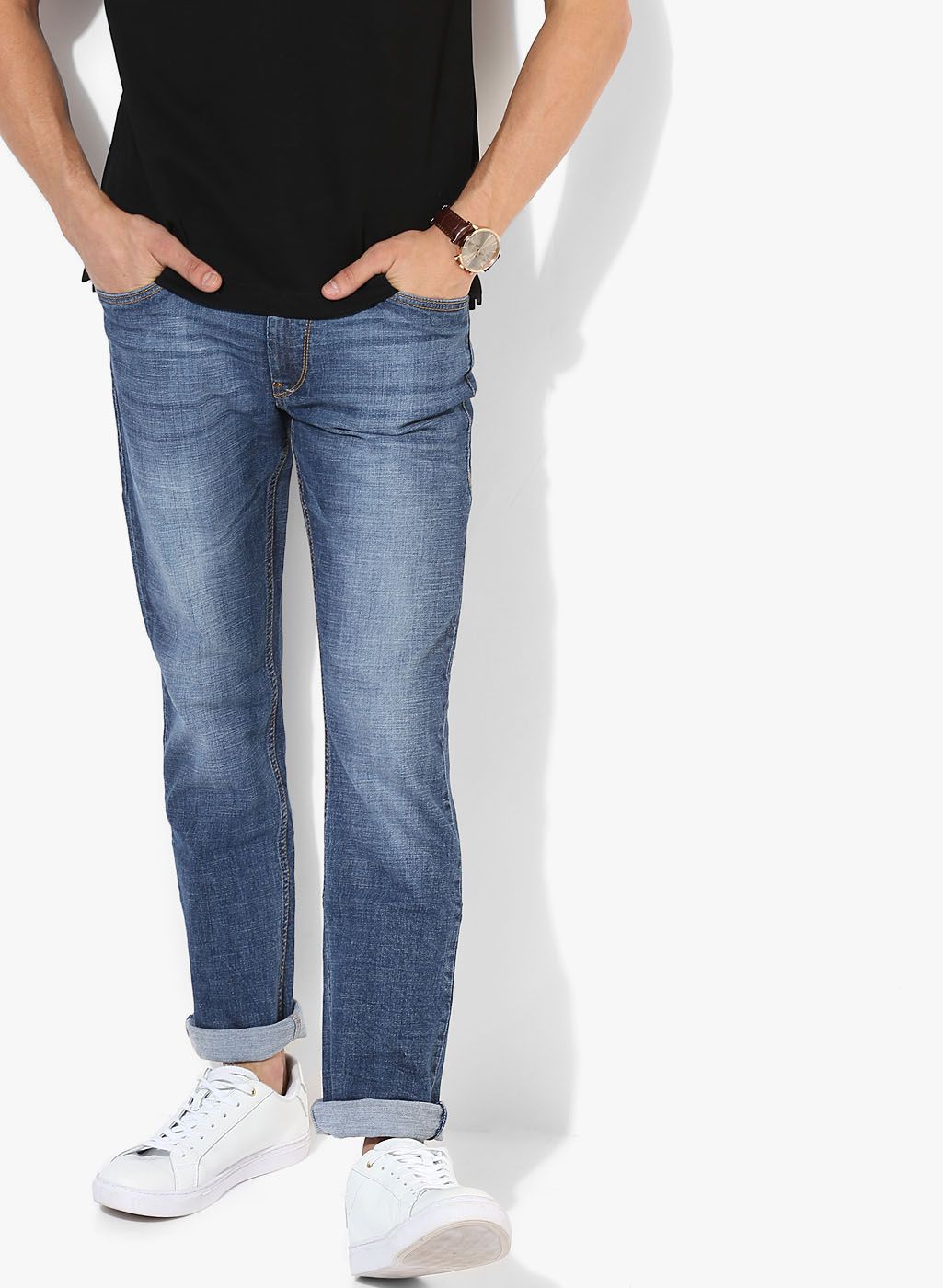 Flying Machine Blue Solid Low Rise Slim Fit Jeans