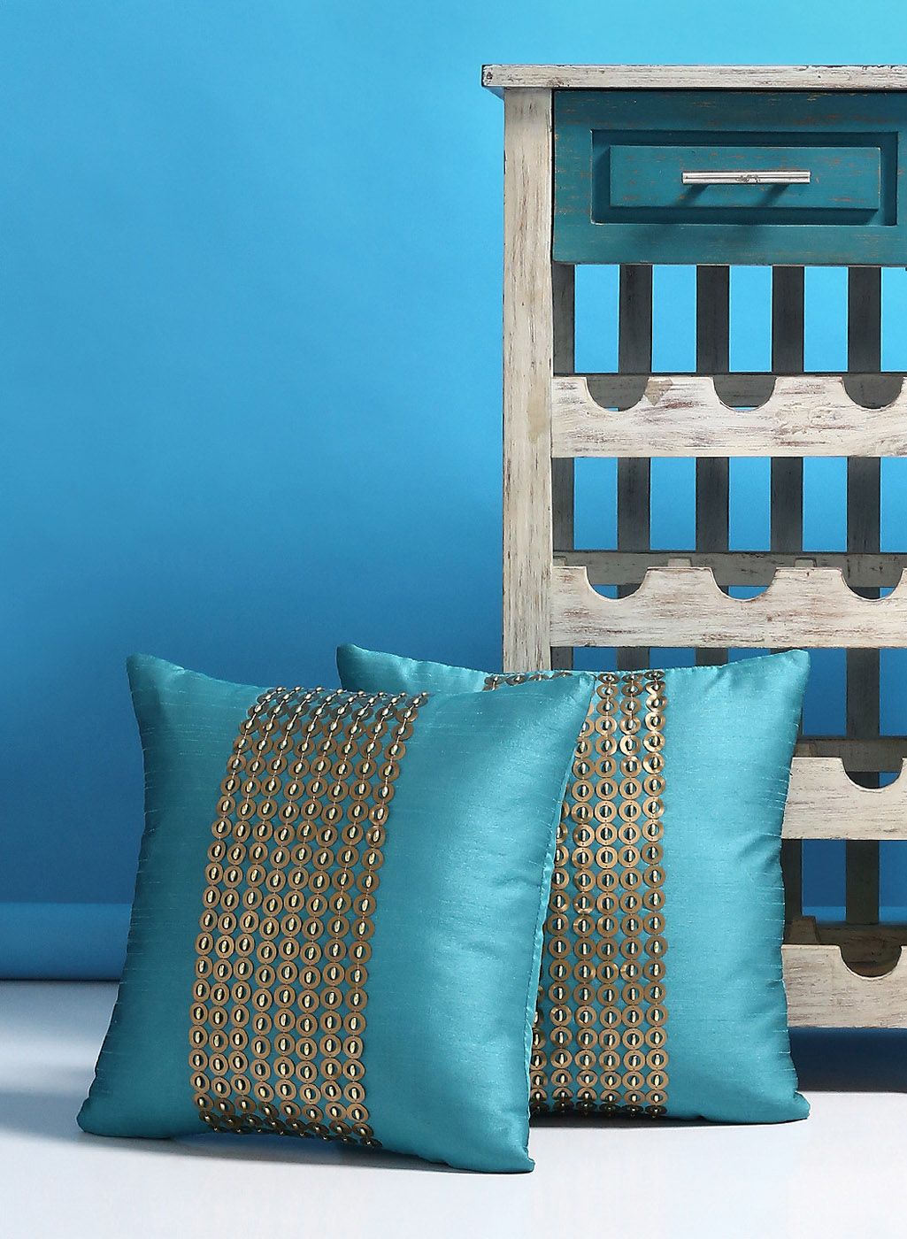 Set of 2 Blue Polyester Cushion Covers