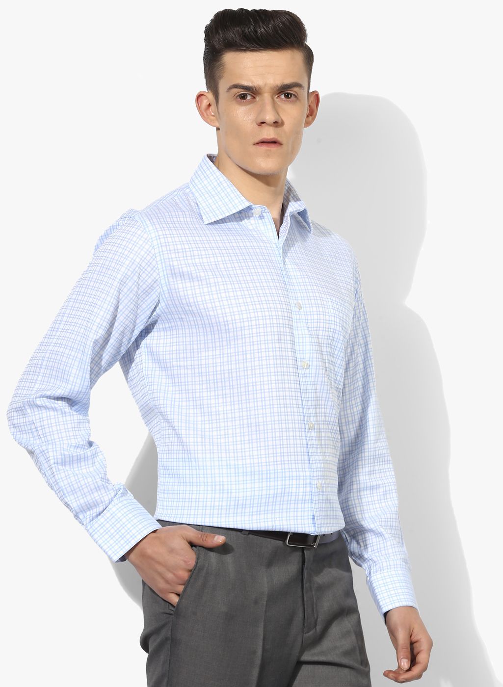 Light Blue Checked Regular Fit Formal Shirt