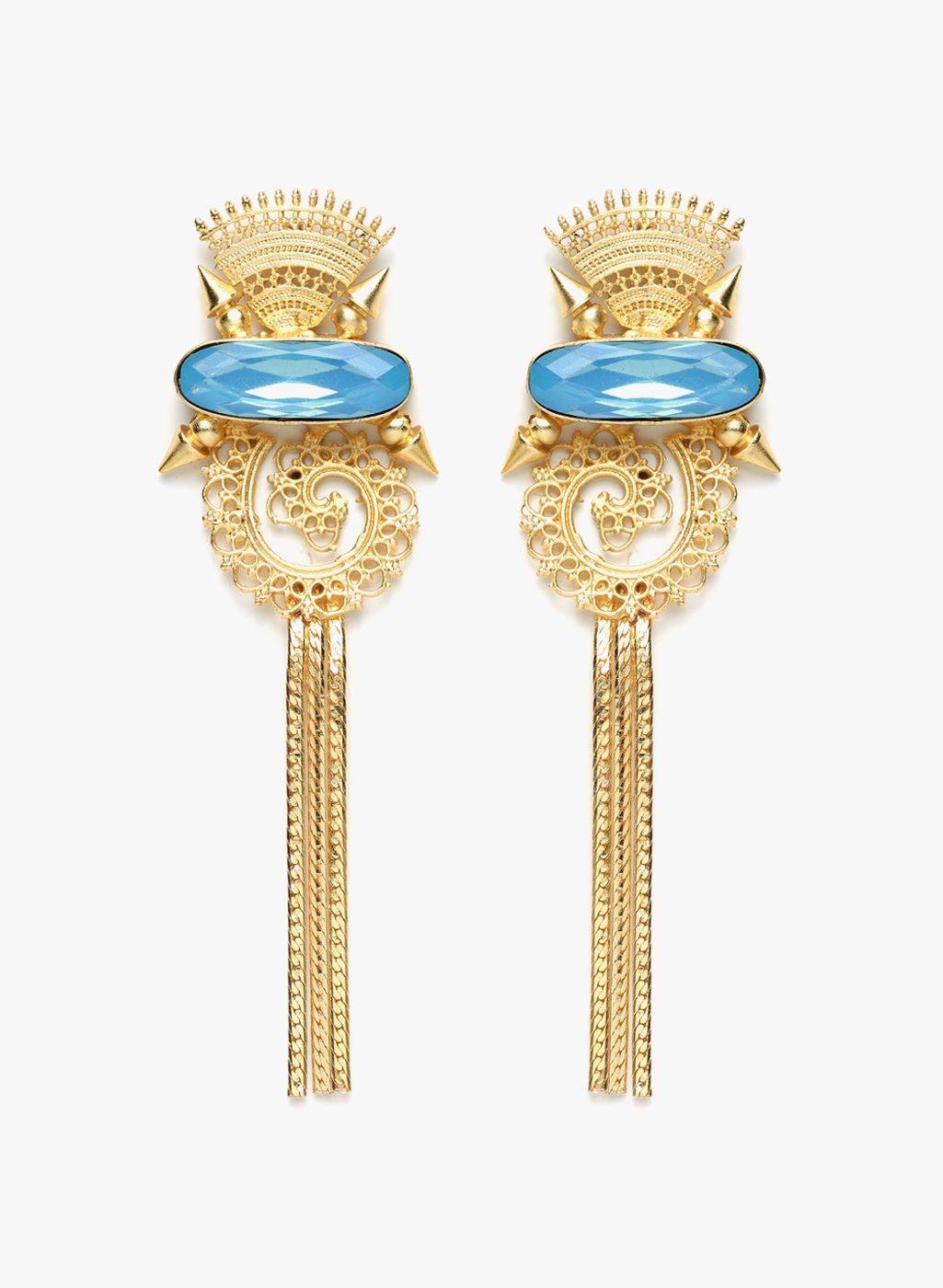 DIVA WALK Golden/Aqua Blue Brass Danglers and Drop