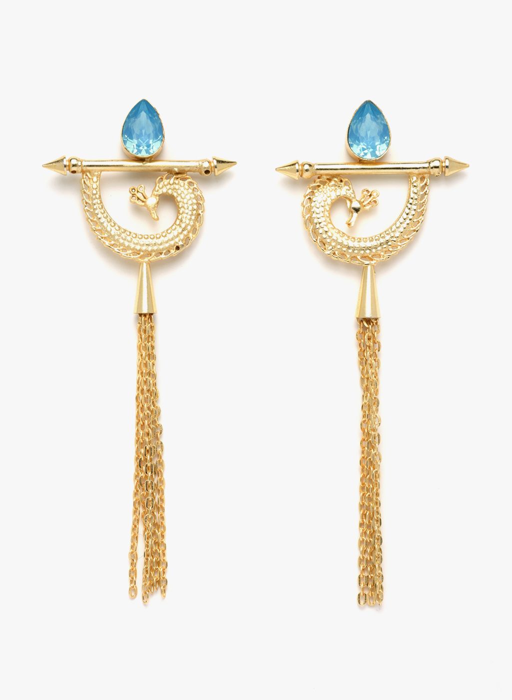 DIVA WALK Golden/Aqua Blue Brass Danglers and Drop