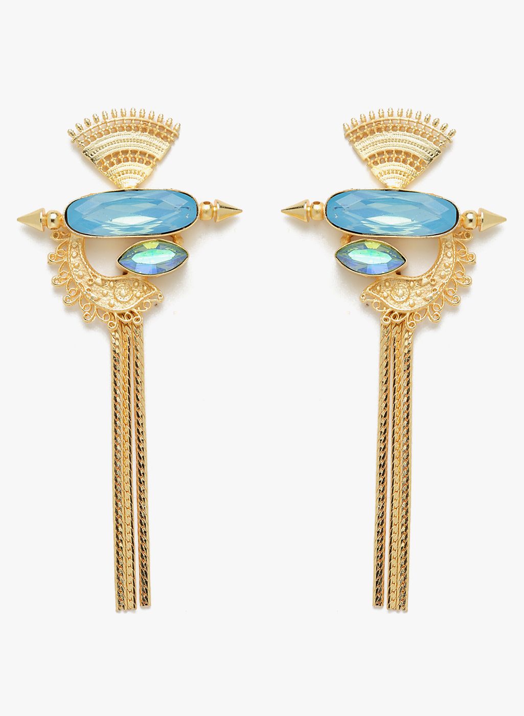 DIVA WALK Golden/Aqua Blue Brass Danglers and Drop