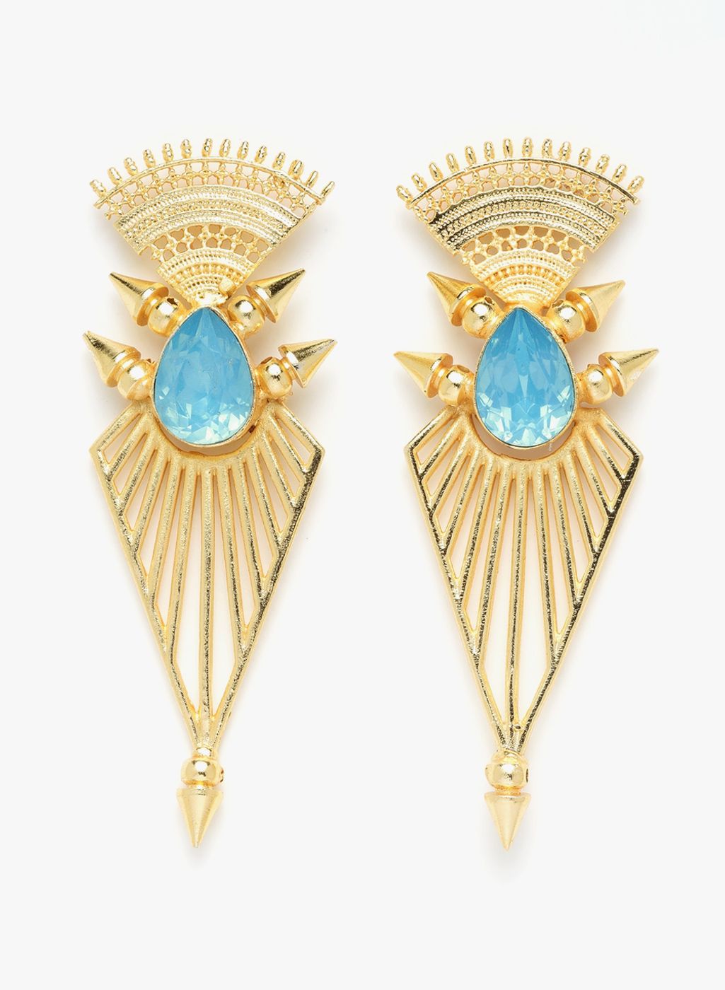 DIVA WALK Golden/Aqua Blue Brass Danglers and Drop