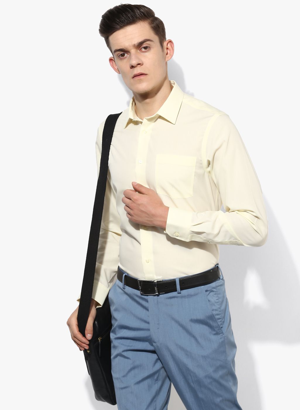 Yellow Solid Regular Fit Formal Shirt