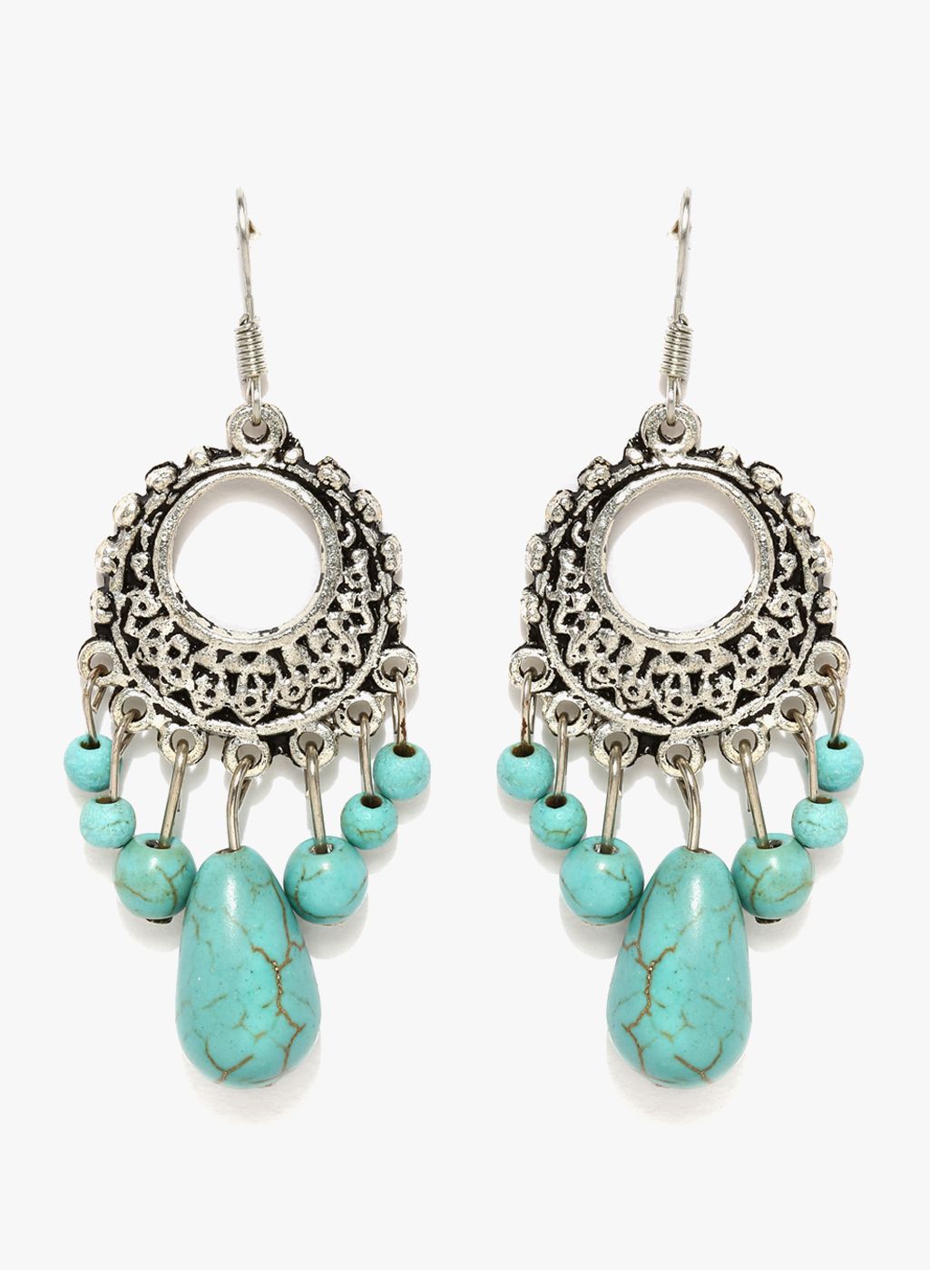 Ayesha Turquoise Blue/Silver Metal Danglers And Drop