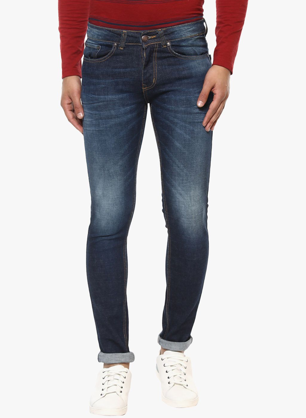 American Crew Blue Washed Mid Rise Slim Fit Jeans