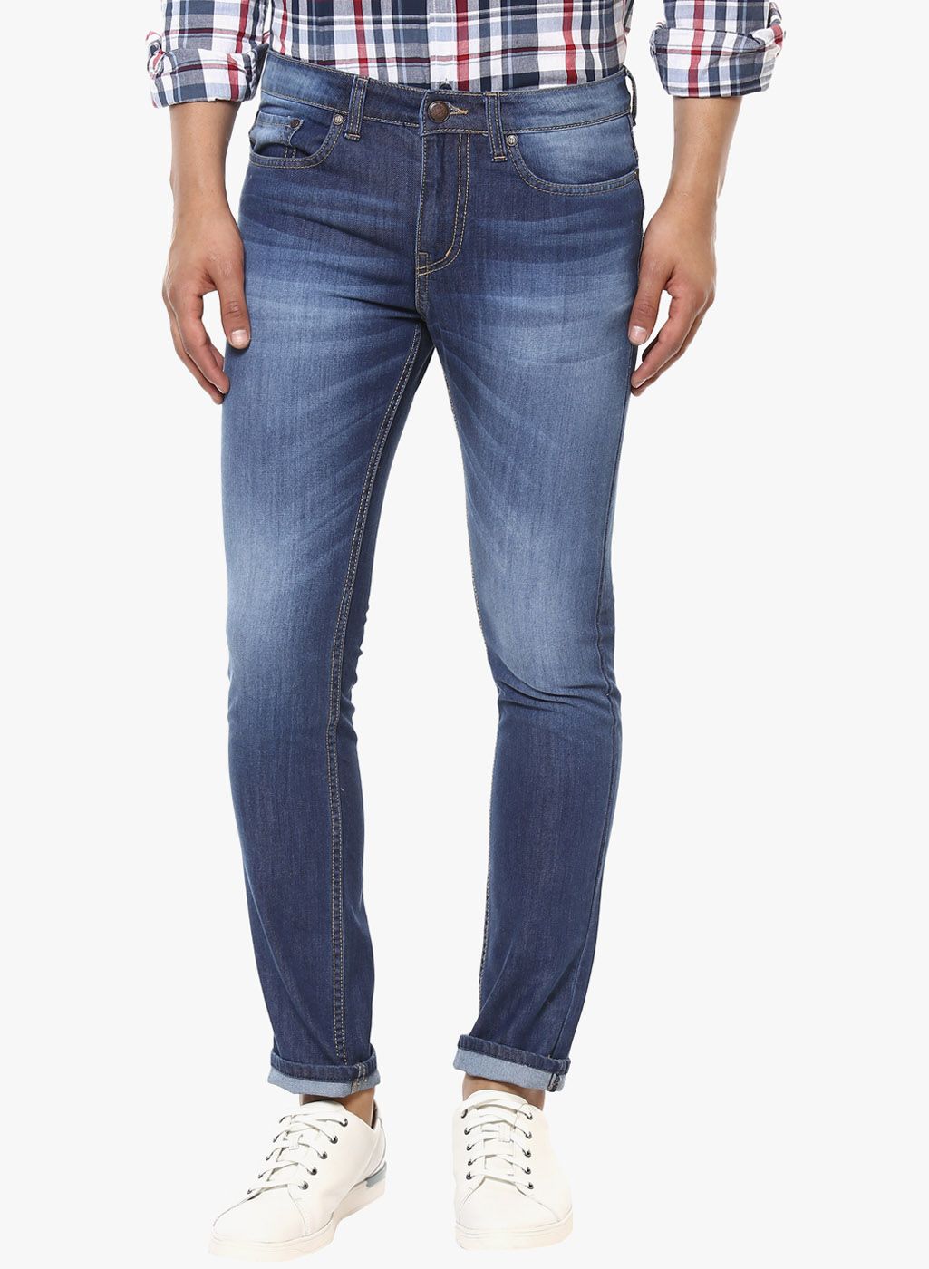 American Crew Blue Washed Mid Rise Slim Fit Jeans