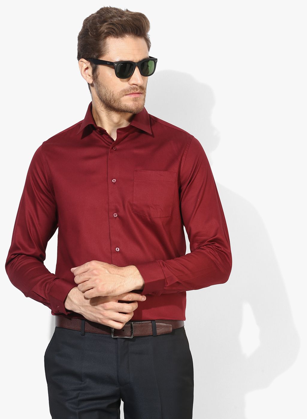 Blackberrys Maroon Textured Slim Fit Formal Shirt