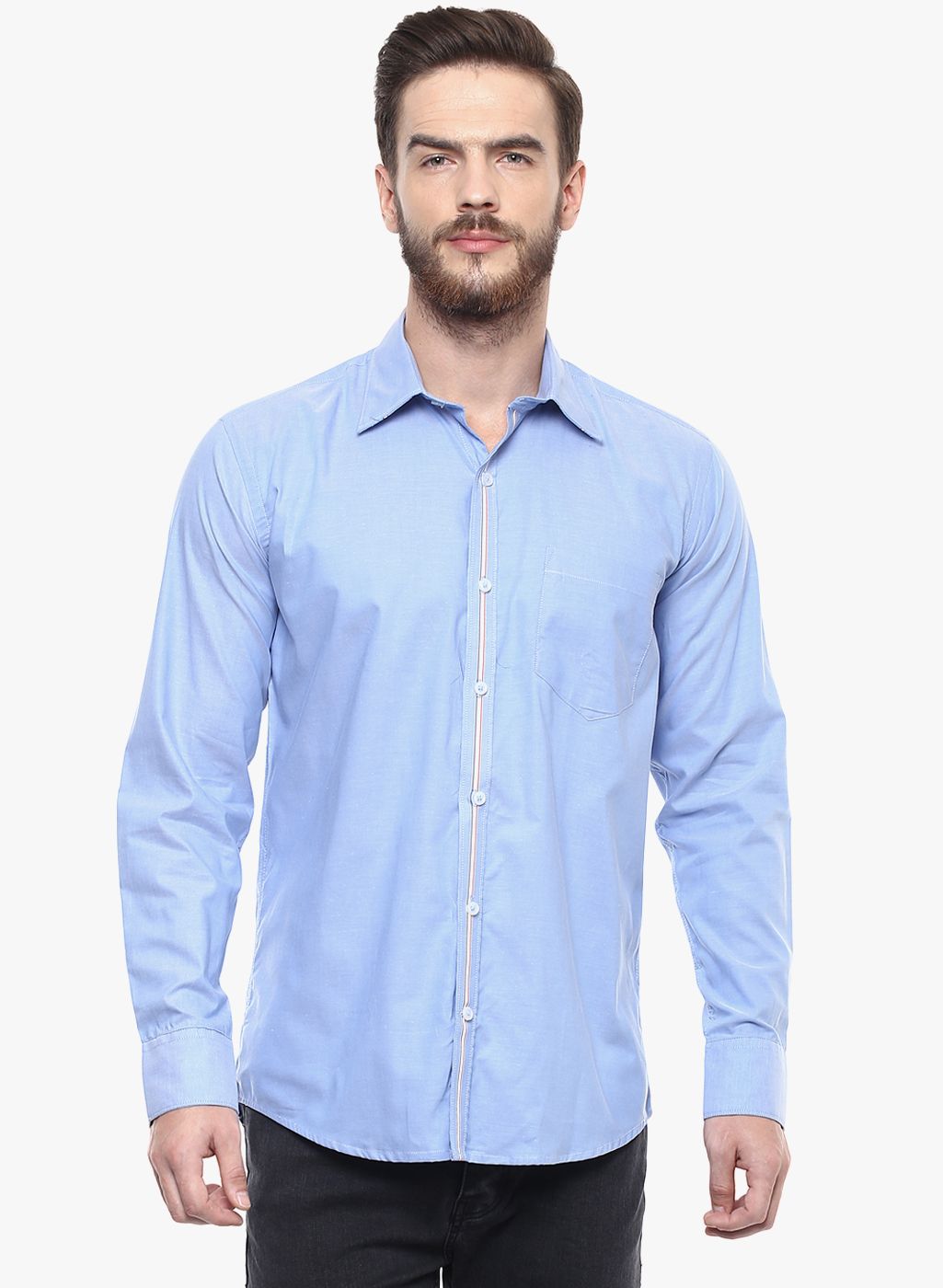 American Crew Light Blue Solid Slim Fit Casual Shirt
