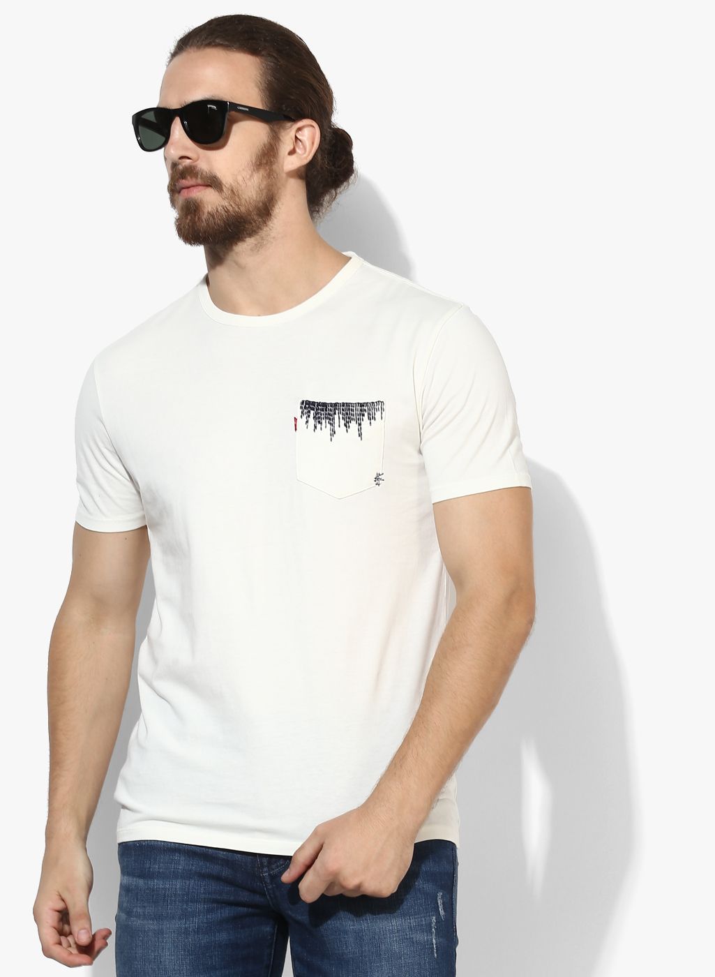White Printed Regular Fit Round Neck T-Shirt
