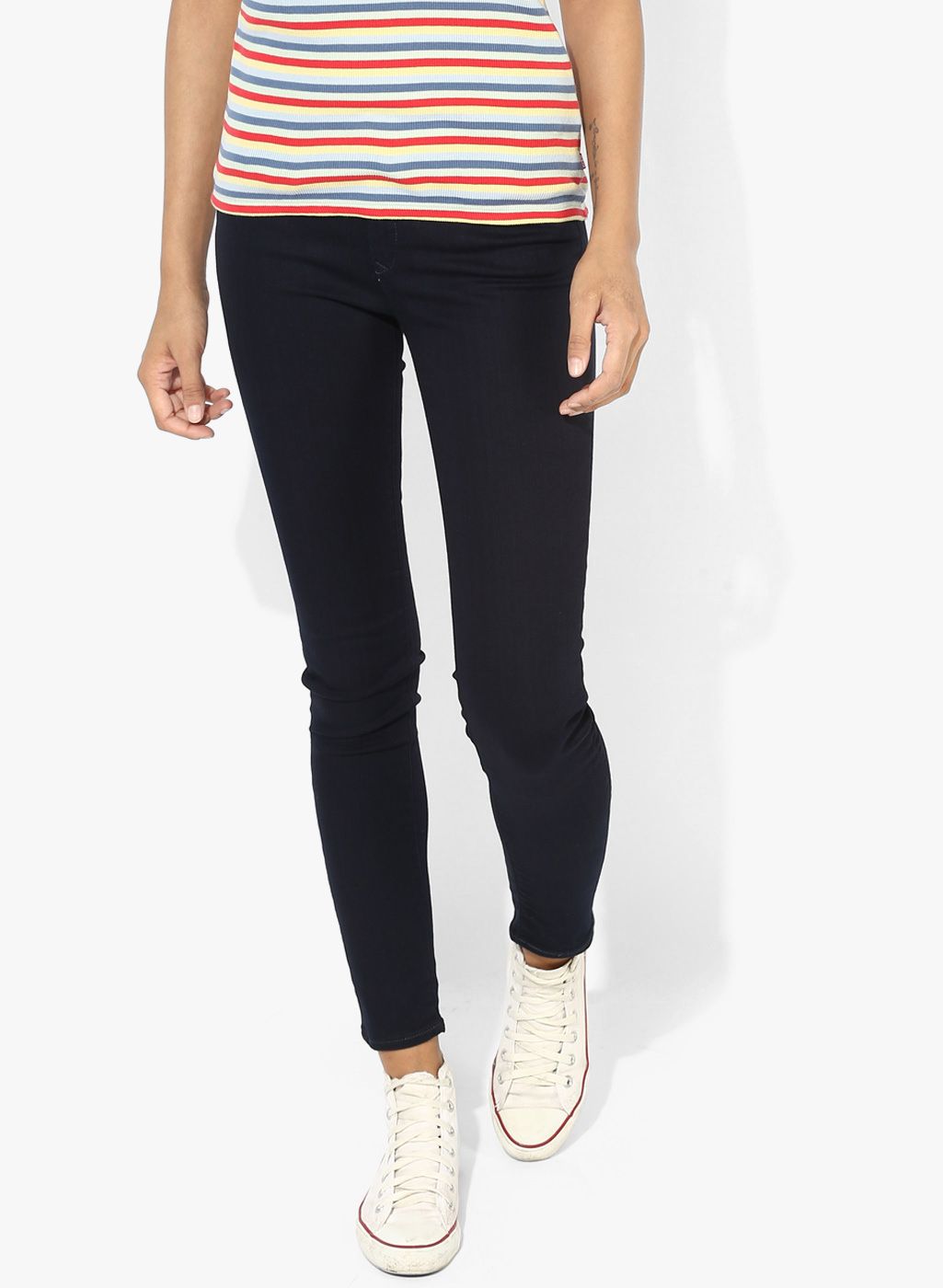 Blue Solid Mid Rise Regular Fit Jeans