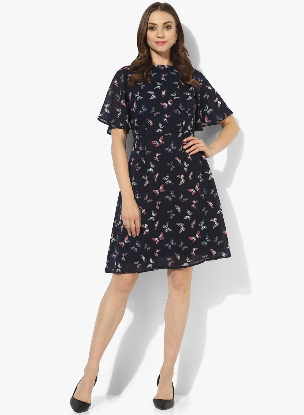 Navy Blue Coloured Printed Shift Dress