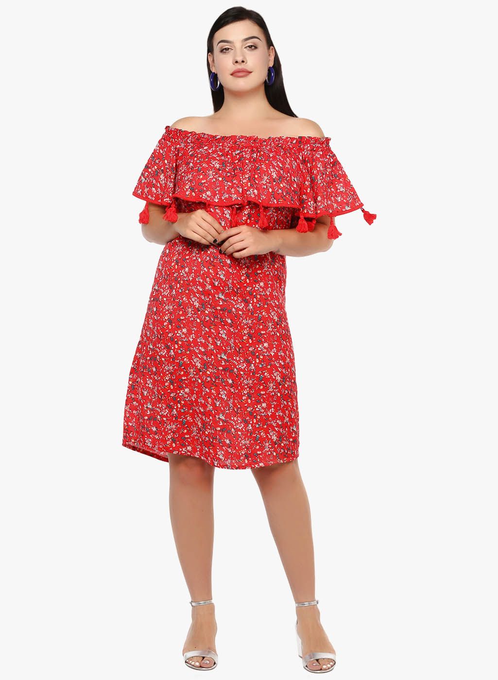 LastInch Red Printed Shift Dress