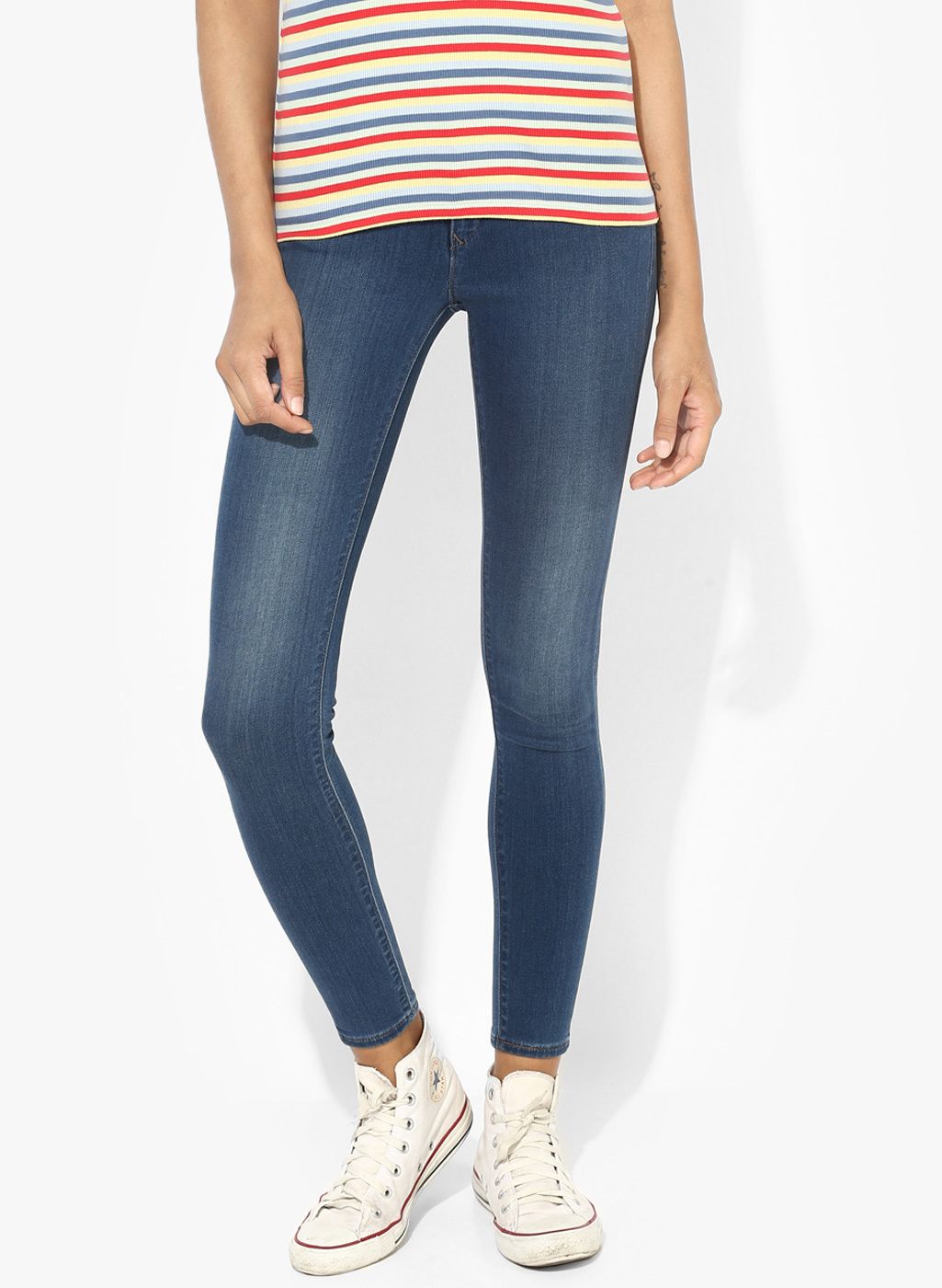 Blue Solid Mid Rise Regular Fit Jeans