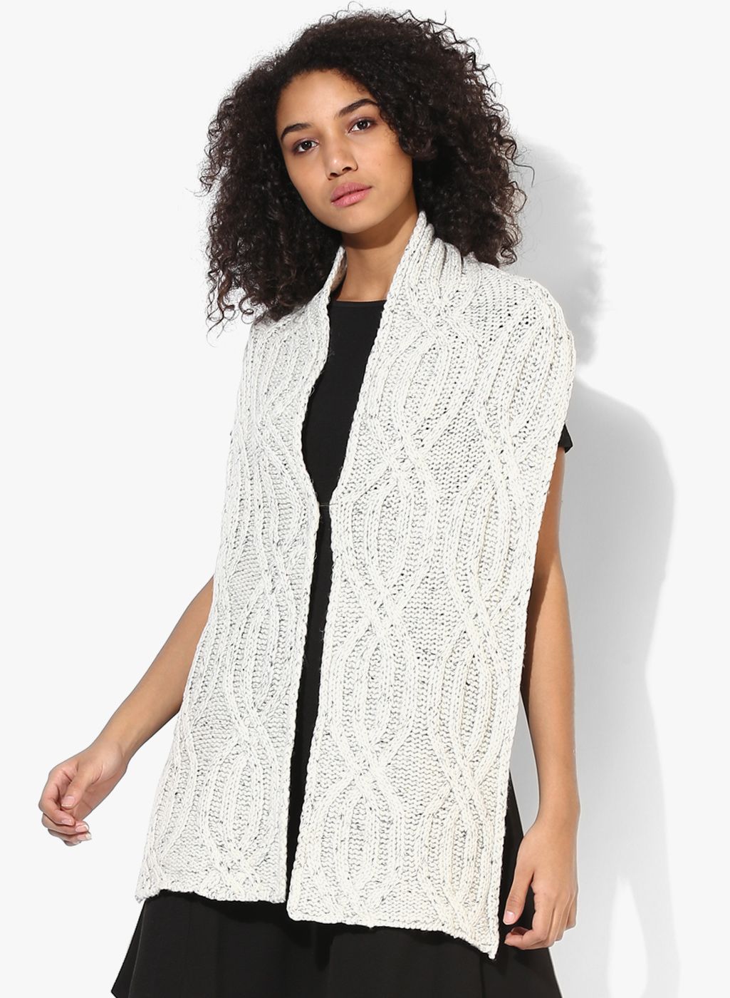 Off White Glitter Detail Knit Scarf