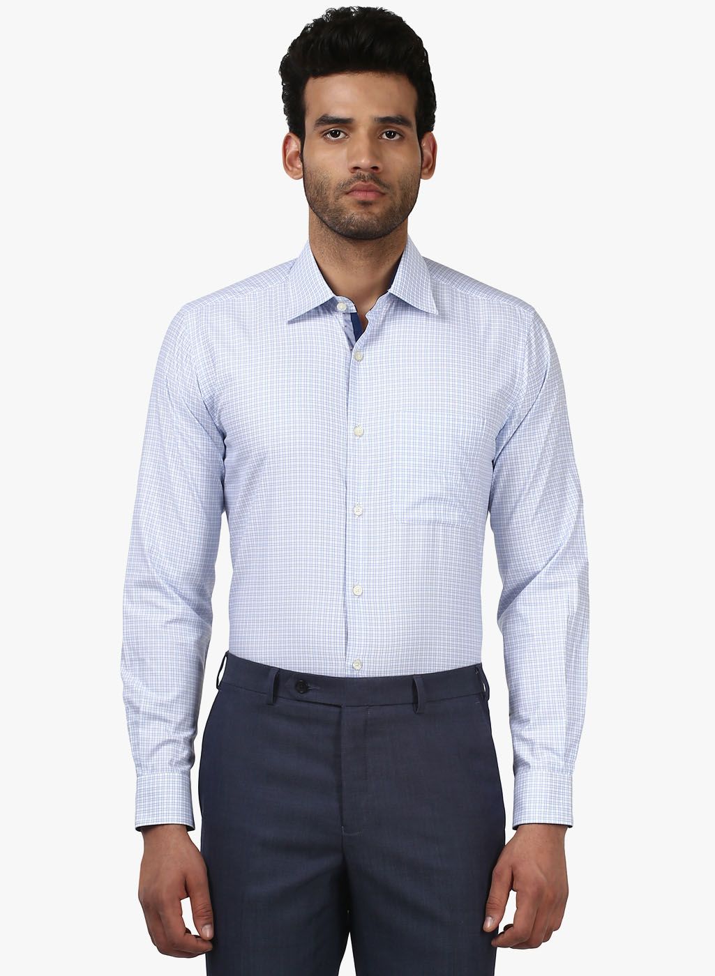 Raymond Blue Checked Regular Fit Formal Shirt