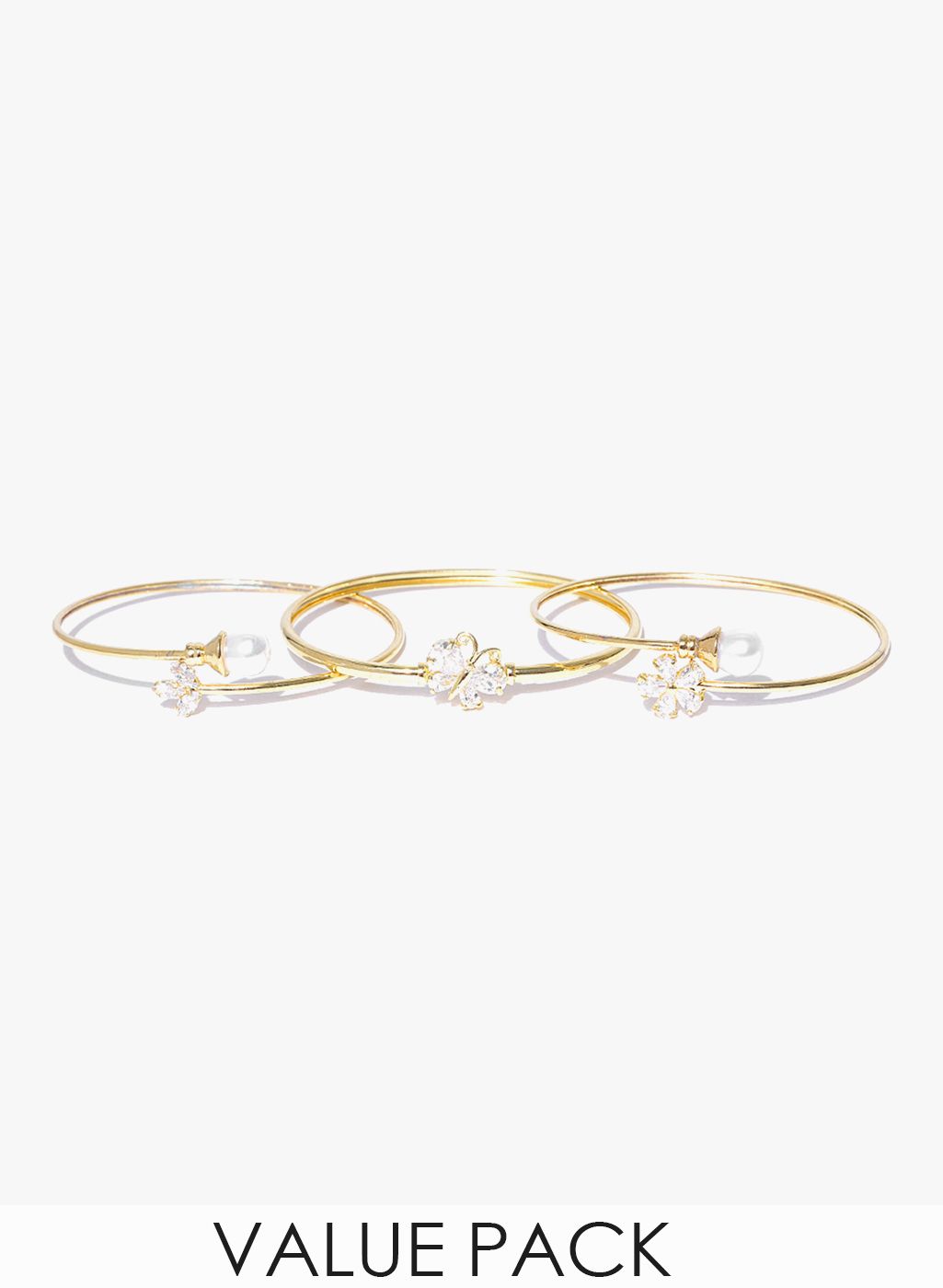Zaveri Pearls Set Of 3 Golden/White Brass Bracelets