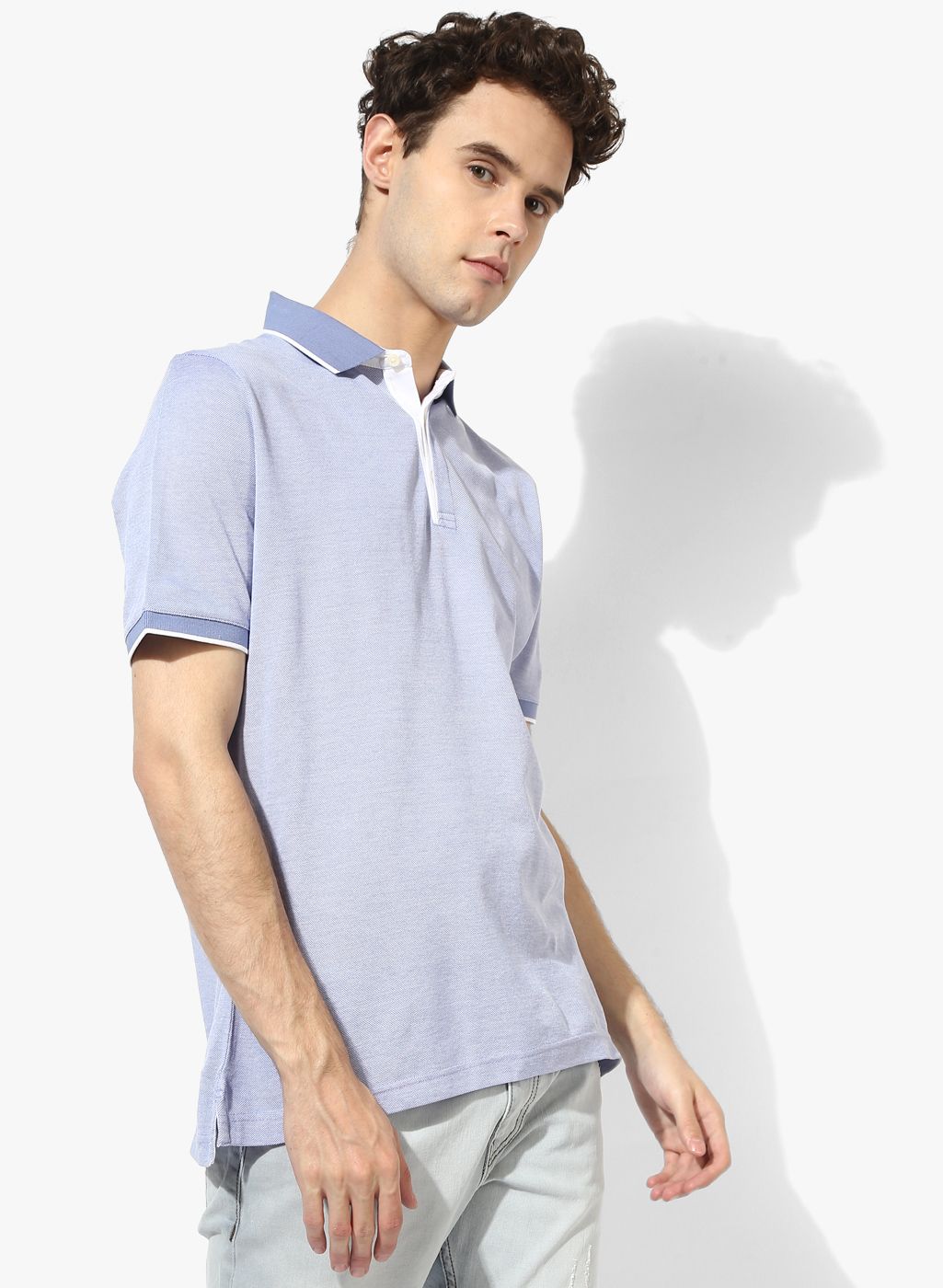 Blackberrys Light Blue Solid Slim Fit Polo T-Shirt