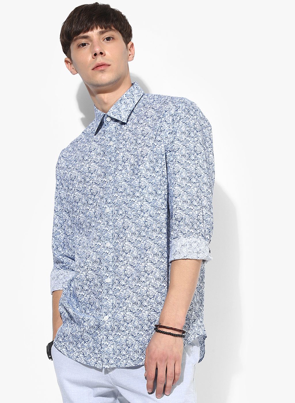 ColorPlus Blue Printed Regular Fit Casual Shirt